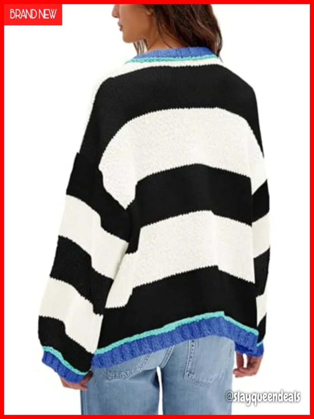 Oversized Chunky Cable Knit Striped Pullover Sweater